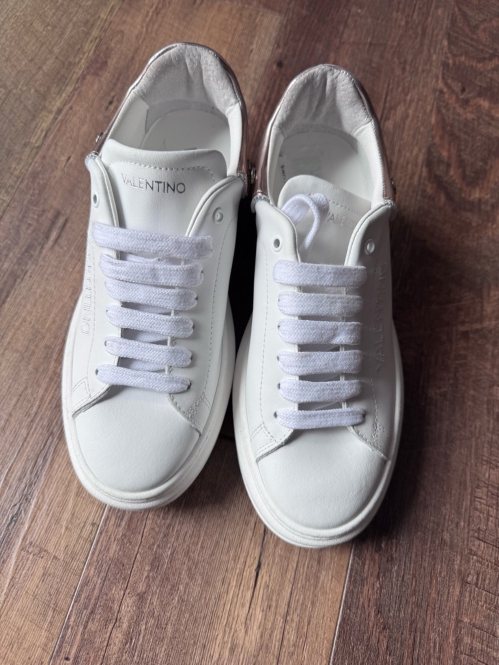 Valentino White Leather Low-Top Sneakers